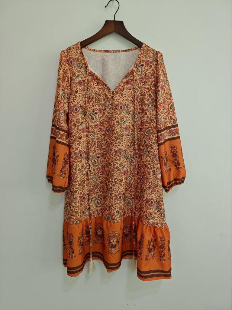 Abito Chemisier Stampato Scollo a V Bohemian Primavera/Estate 2025 per Donna