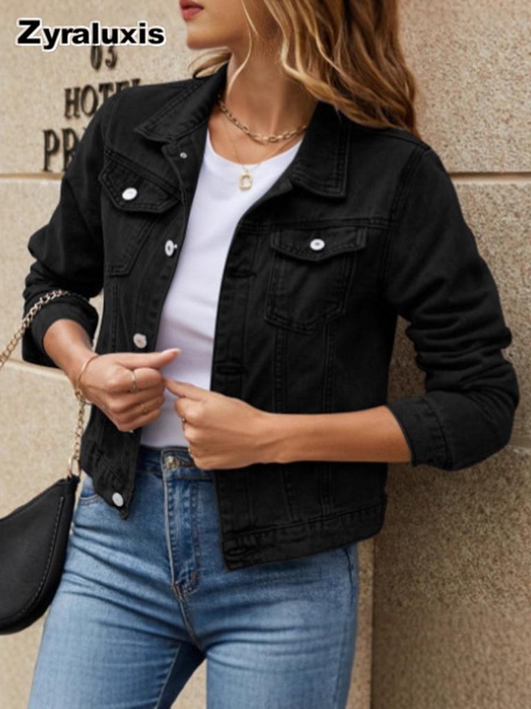 New Women's Fashion Denim Jacket Trendy Reverse Pocket Single Button