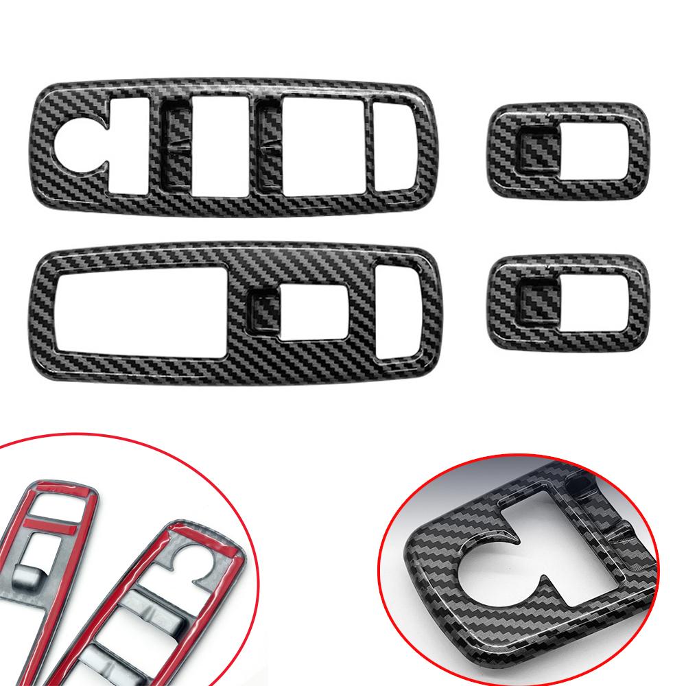For Dodge Charger 2016-2021 Inner Window Lift Panel Trim Black Carbon Fiber ABS Decora Interior Window Switch Cover Trim 4pcs