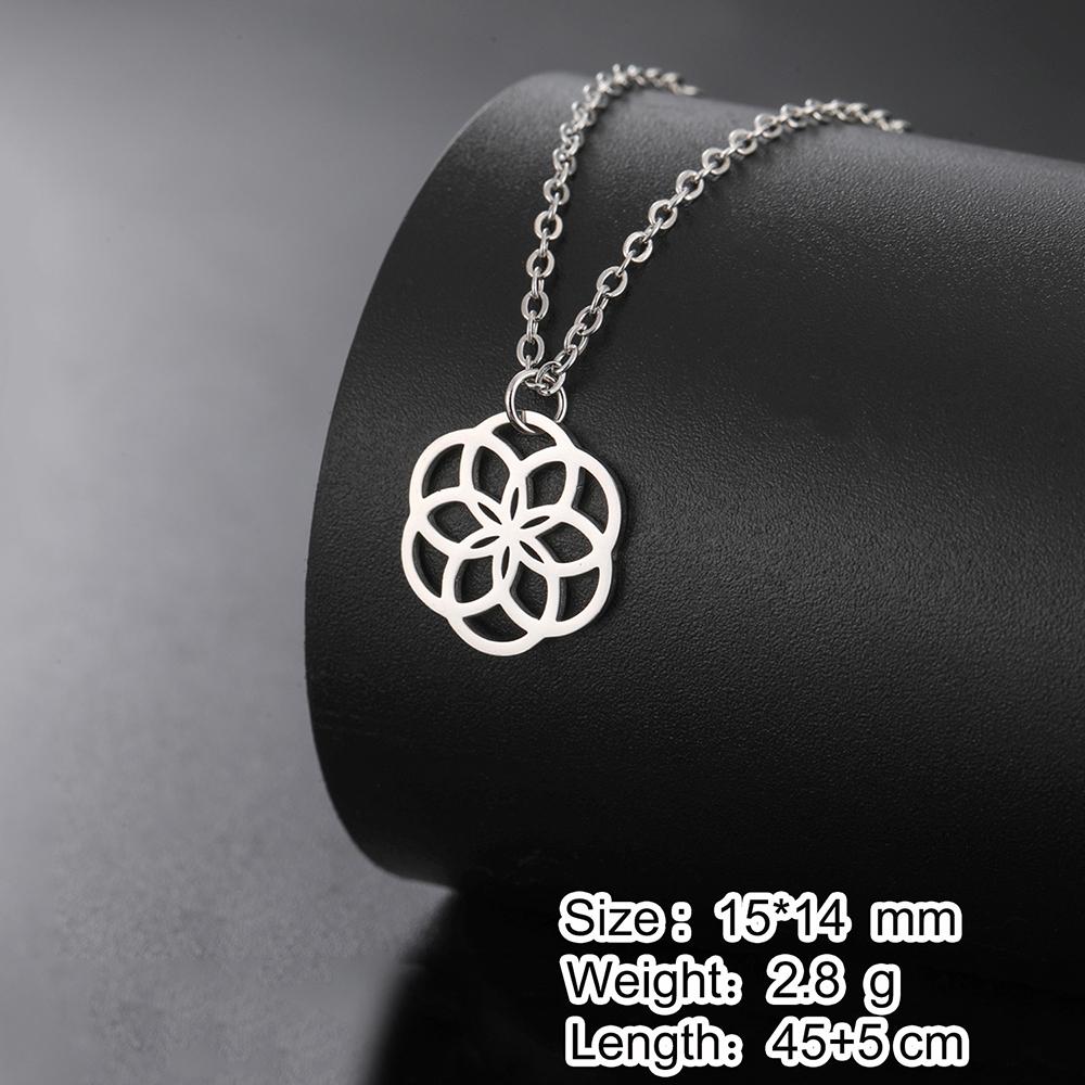 Dawapara Chakra Flower of Life Necklace Sacred Geometry Mandala Pendant Good Luck Amulet Stainless Steel Jewelry New Year Gift steel color