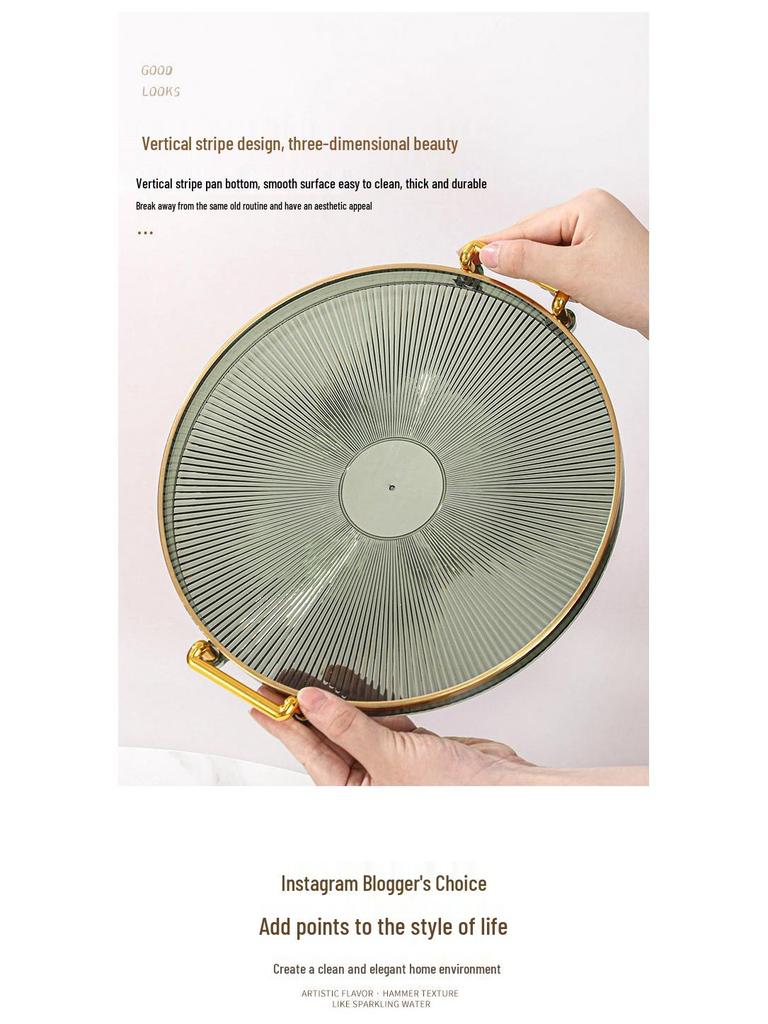 Elegancka Okrągła Taca z Podwójnymi Uszami: Pogrubiony Plastikowy Talerz na Owoce i Taca do Herbaty do Salonu