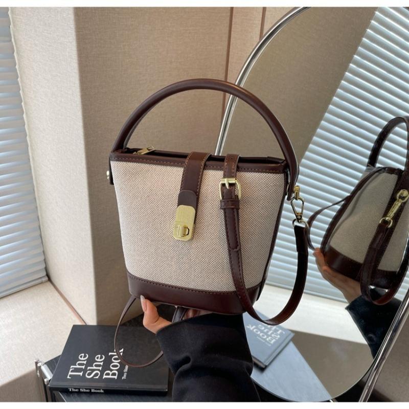 1Pc  Popular Bucket Bag Women's Messenger Bag Korean Niche Versatile Retro Canvas Handbag Messenger Bag