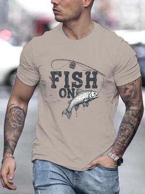Fish On Graphic Tee Men Casual Round Neck Short Sleeve Fishing TShirt Breathable Summer Outdoor