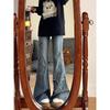 Petite Women's Butterfly Embroidered Micro-Flare Jeans for Spring/Autumn, Plus Size Available