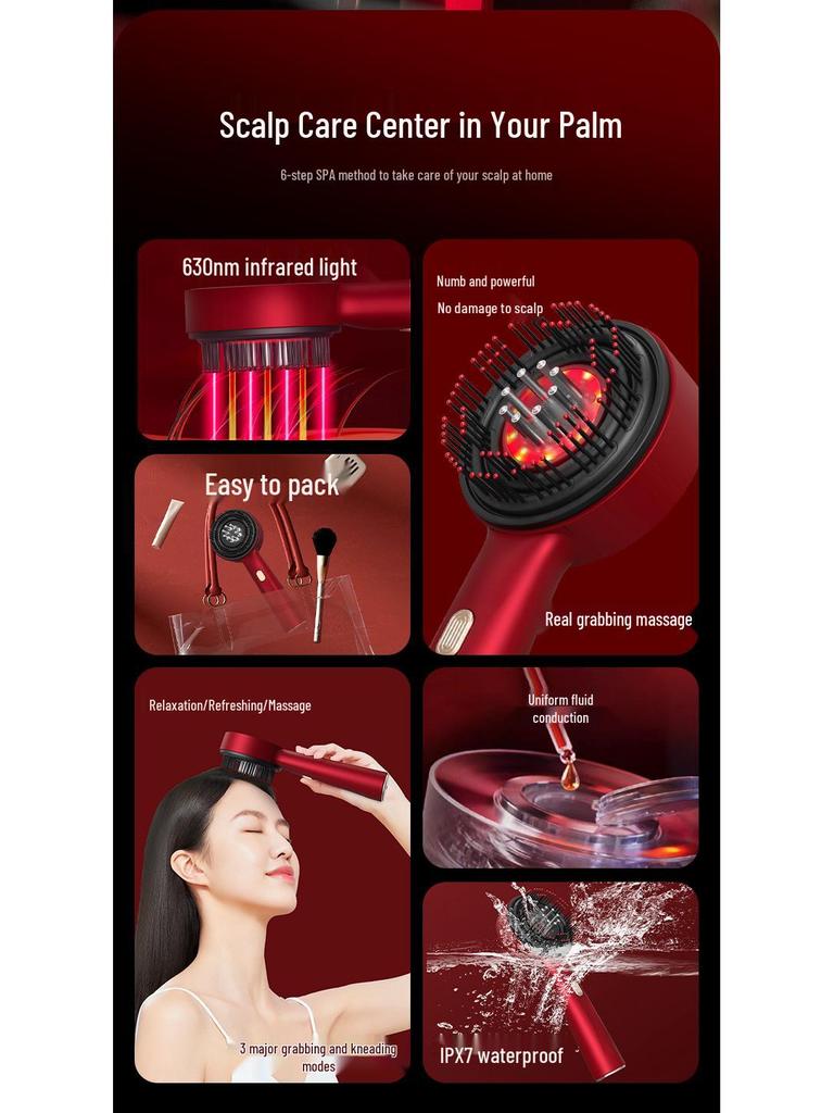 Electric Scalp Massage Comb: Red Light Hair Care & Growth, Anti-Hair Loss, Multifunctional Liquid Guiding Comb for Home Use.