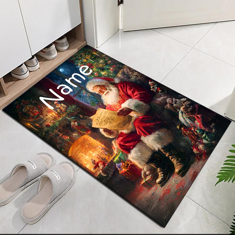 Custom Name Christmas Santa Claus Printed Carpet, for Office Chair Living Room Bedroom Kitchen Room Decor Gifts.