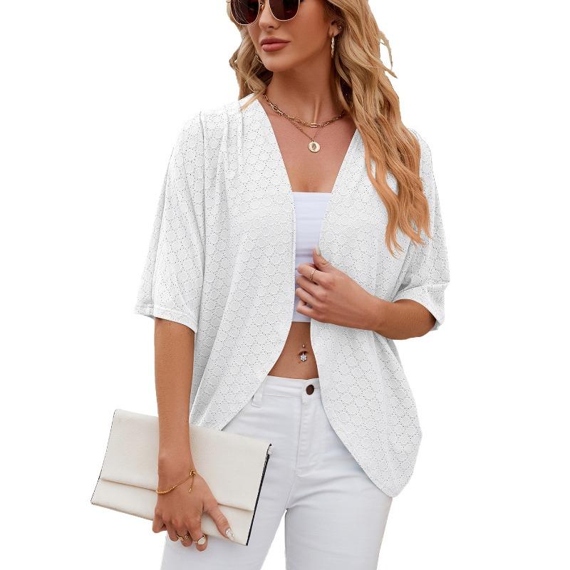Summer Women's Cardigan, New Solid Color Medium Sleeve Cardigan, Knitted Cardigan Jacket, Air Conditioning Shirt