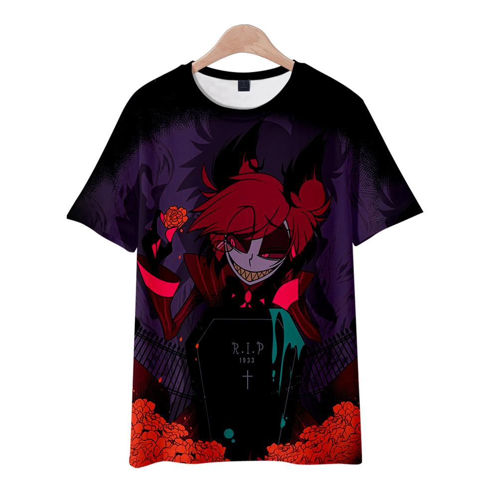 

10 Colors Summer Fashion Women/Men s Casual Anime Hazbin Hotel Printed Cosplay Short Sleeve T-shirts XXS зелений