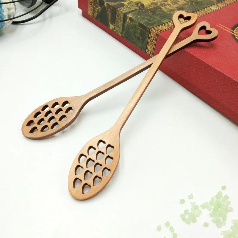 1 Stück Holz Honiglöffel Servier-Mischstab Löffel Waben-Herz-Muster für Kaffee Honiglöffel