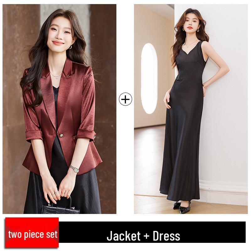 Women's Petite Acetate Satin Blazer & Dress Set - Spring 2026 Collection