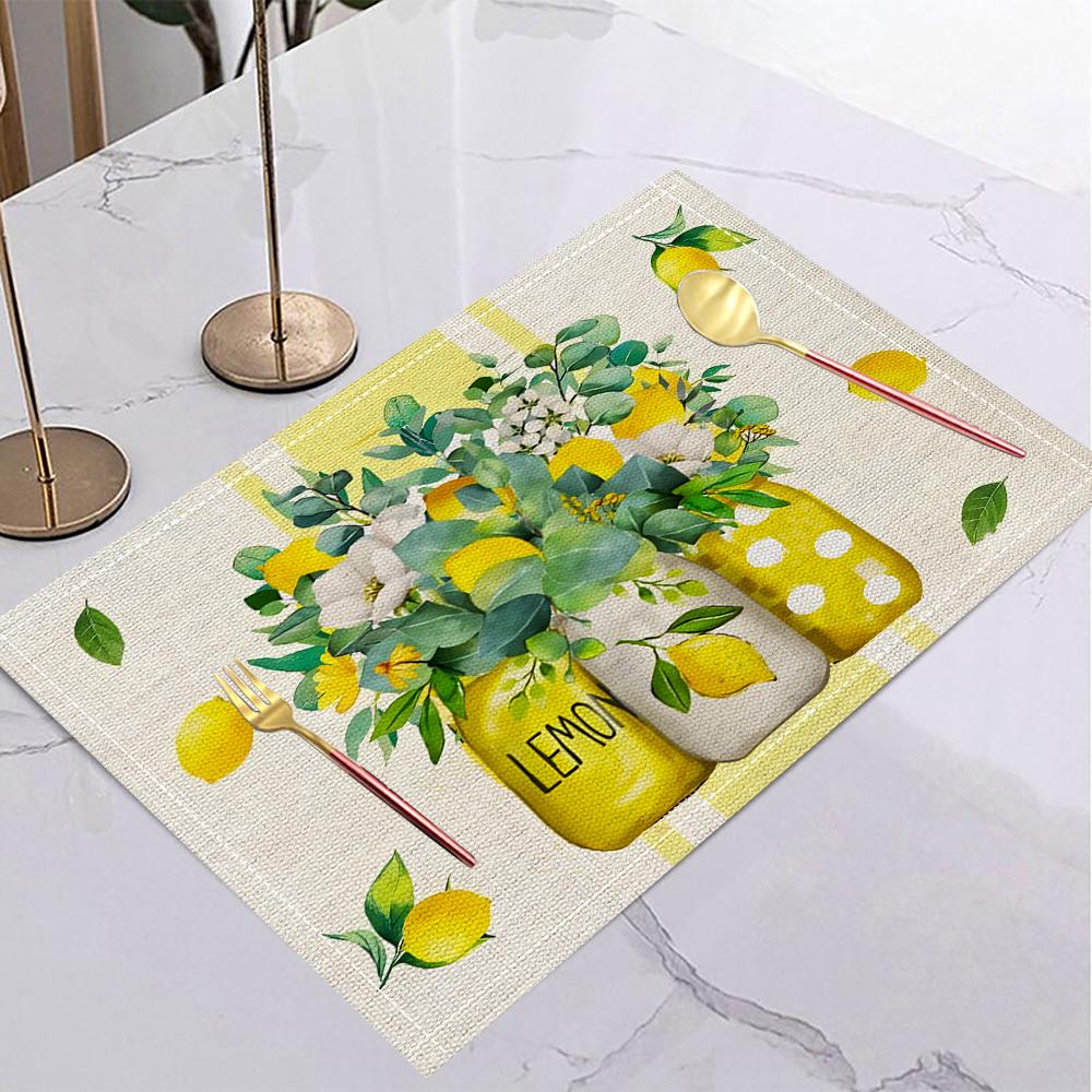 1/4/6pc Lemon Printed Summer Linen Placemat Fresh Holiday Dining Table Mat Decoration for Wedding Party Home Gathering
