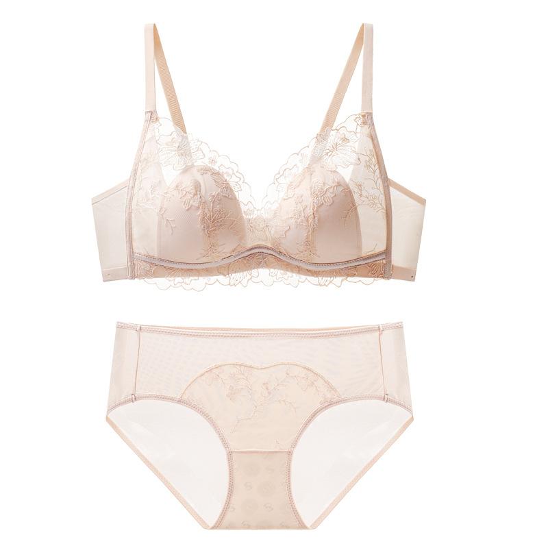 Comfortable French lace underwear ultra-thin anti-bumping rabbit ear cup without steel ring large chest small anti-sagging bra