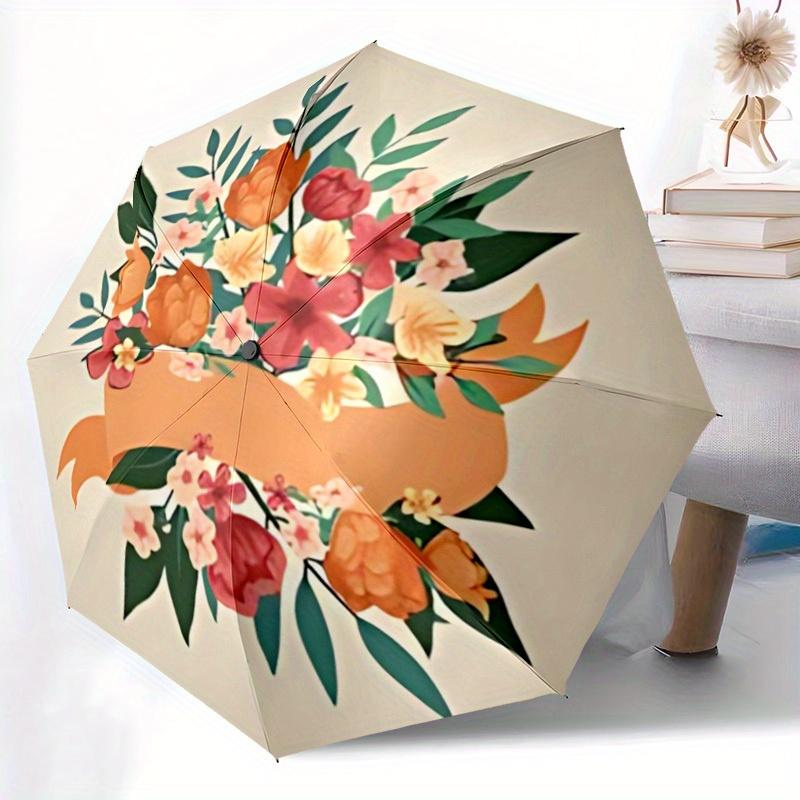 1pc Floral Pattern Automatic Folding Umbrella - Portable Foldable Design with 8 Ribs, Durable Plastic & Iron Frame, Casual Outdoor Accessory