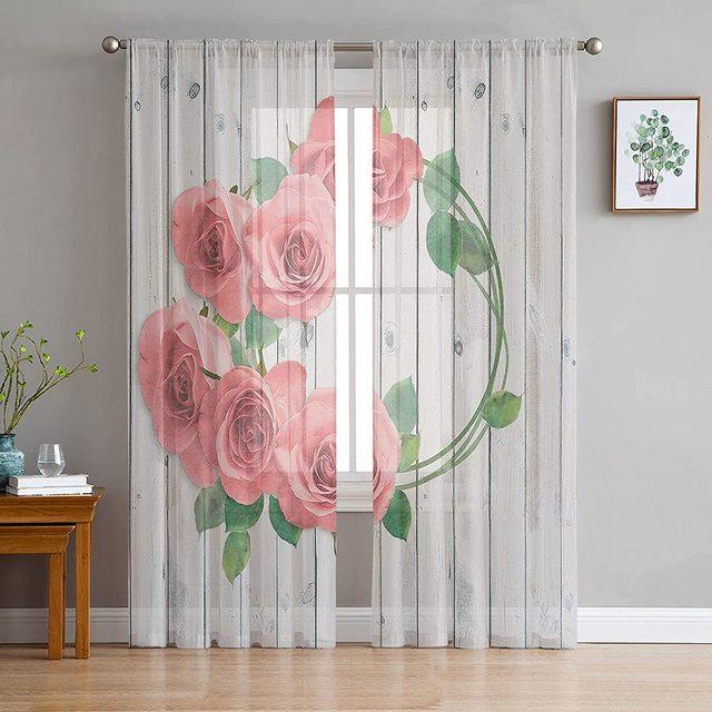 Romantyczny wiosenny kwiat przezroczysty woal zasłona akwarela kwiatowy tiulowe zasłony dekoracja okienna do kuchni/sypialni/salonu