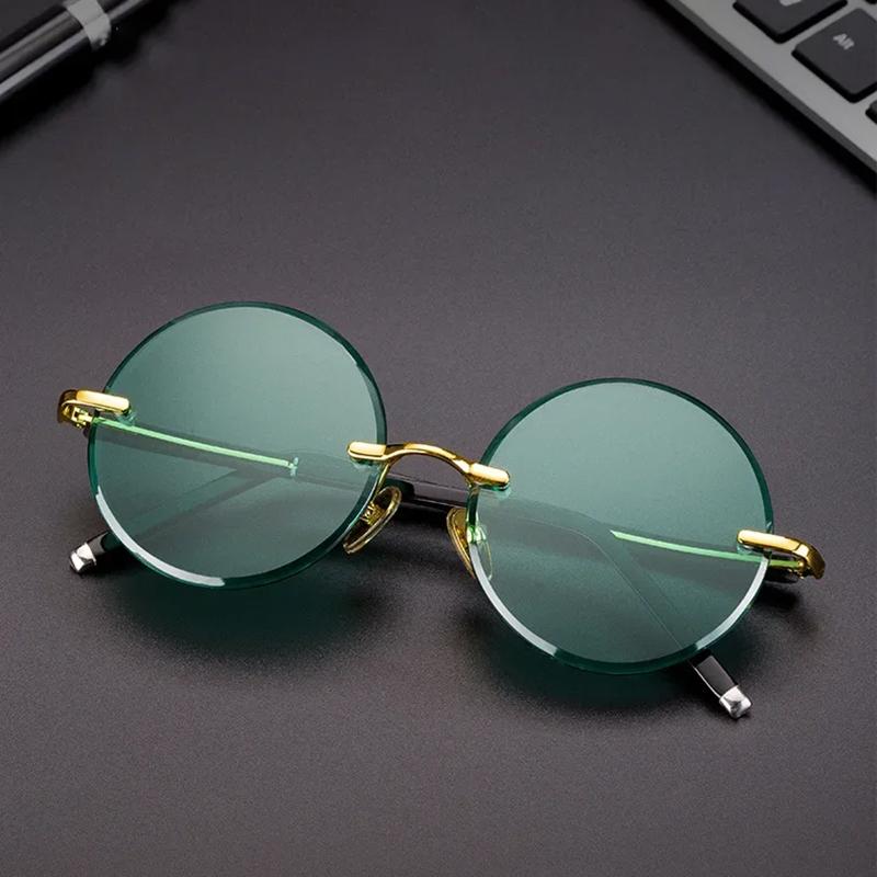 

Неполяризованные модные классические солнцезащитные очки без оправы для женщин и мужчин, темно-зеленые линзы, солнцезащитные очки, круглые очки, летние декоративные очки