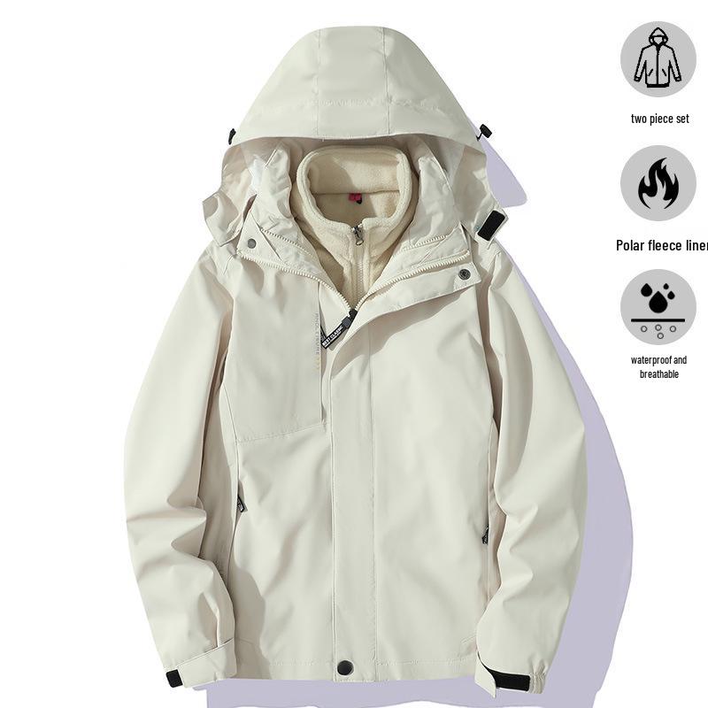 Couples' 3-in-1 Fleece-Lined, Windproof, Short-Sleeve Waterproof Jacket for Autumn/Winter Hiking & Workwear