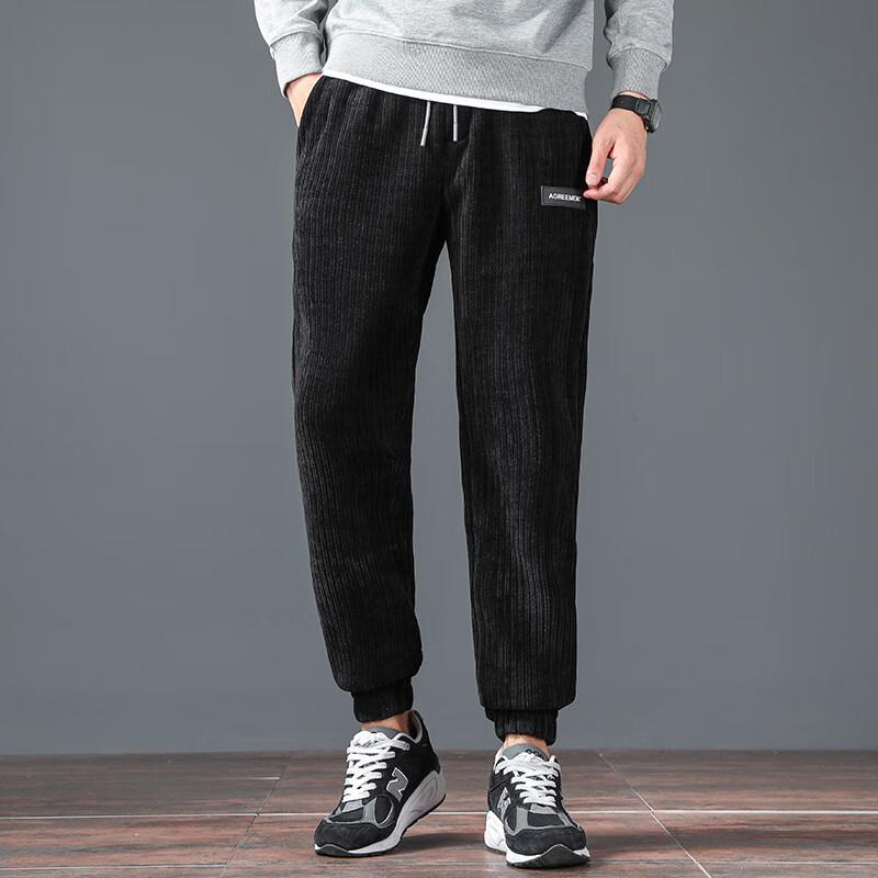 Men's Corduroy Fleece-Lined Drawstring Jogger Pants