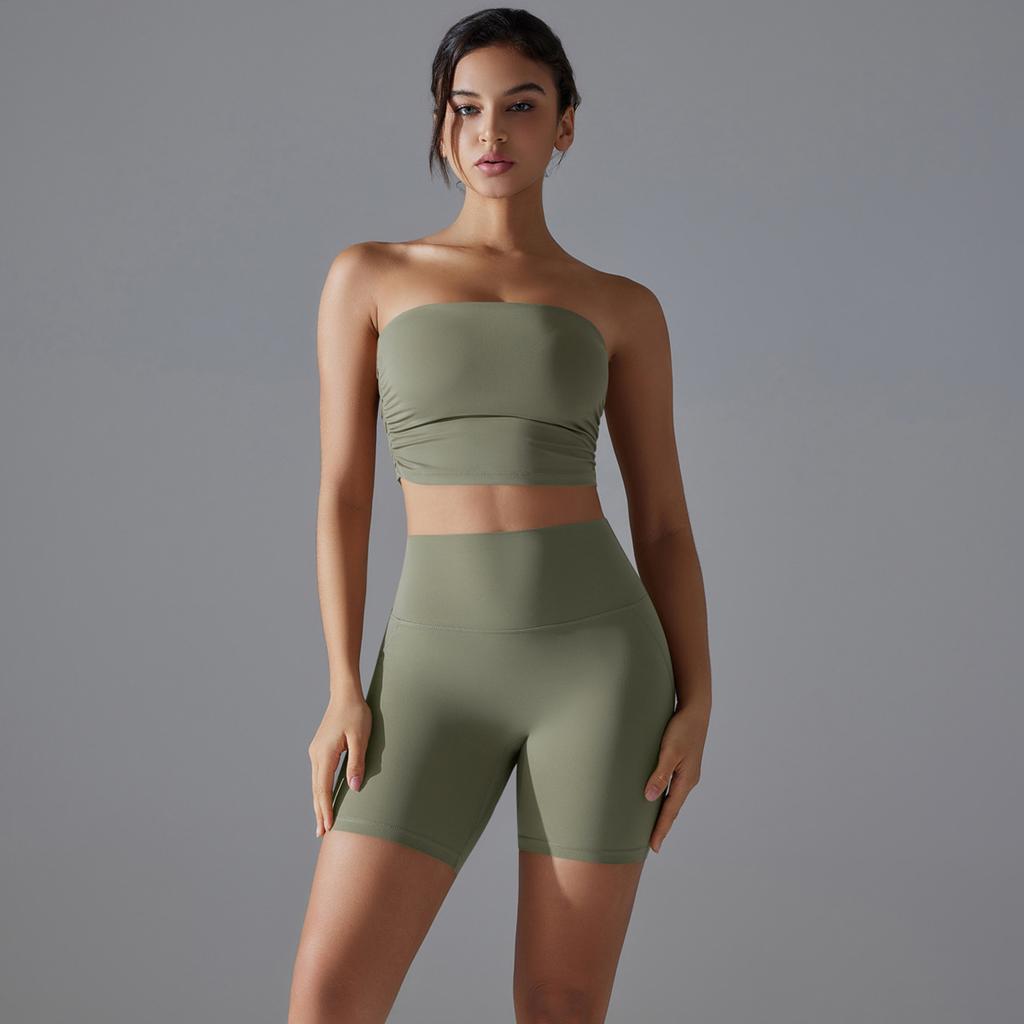 New One-piece Sports Bra With Anti Slip, Anti Glare, Strapless Yoga Suit Set, Base, Fitness Shorts Two-piece Set