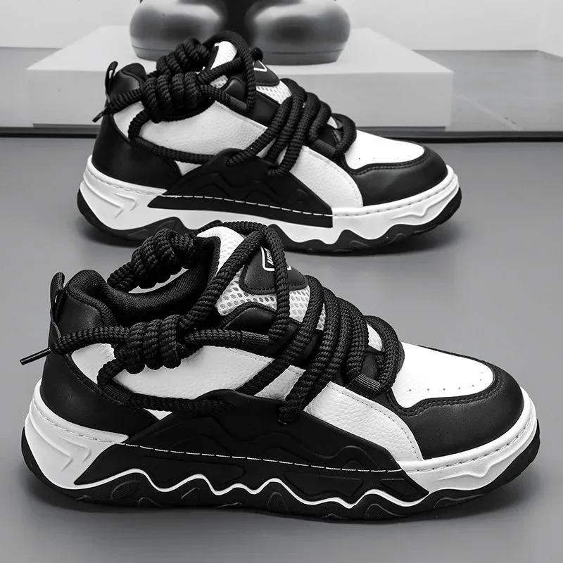 Herrenschuhe Koreanische Version Sportschuhe Mode Dicke Sohle Student Schnürschuhe Flache Sohle Rutschfest Komfort Skateboard Schuhe
