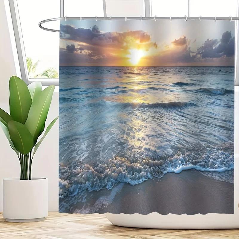 Elegant Beach Sunset Waterproof Shower Curtain – Perfect For Adding A Serene And Coastal Touch To Your Bathroom Decor