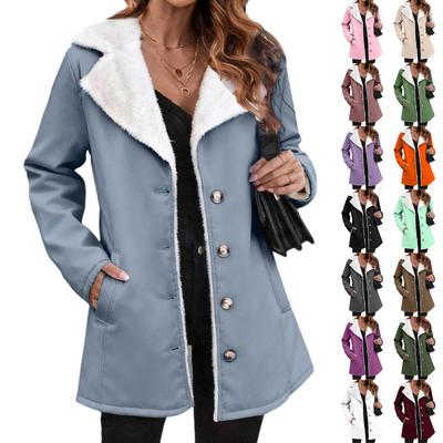 Women's Fashionable Oversized Solid-Color Fleece Collar Mid-Length Coat