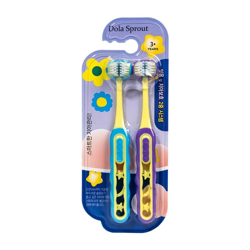 Cepillo de dientes de tres lados para niños, cerdas suaves para limpieza oral infantil 6-12 años
