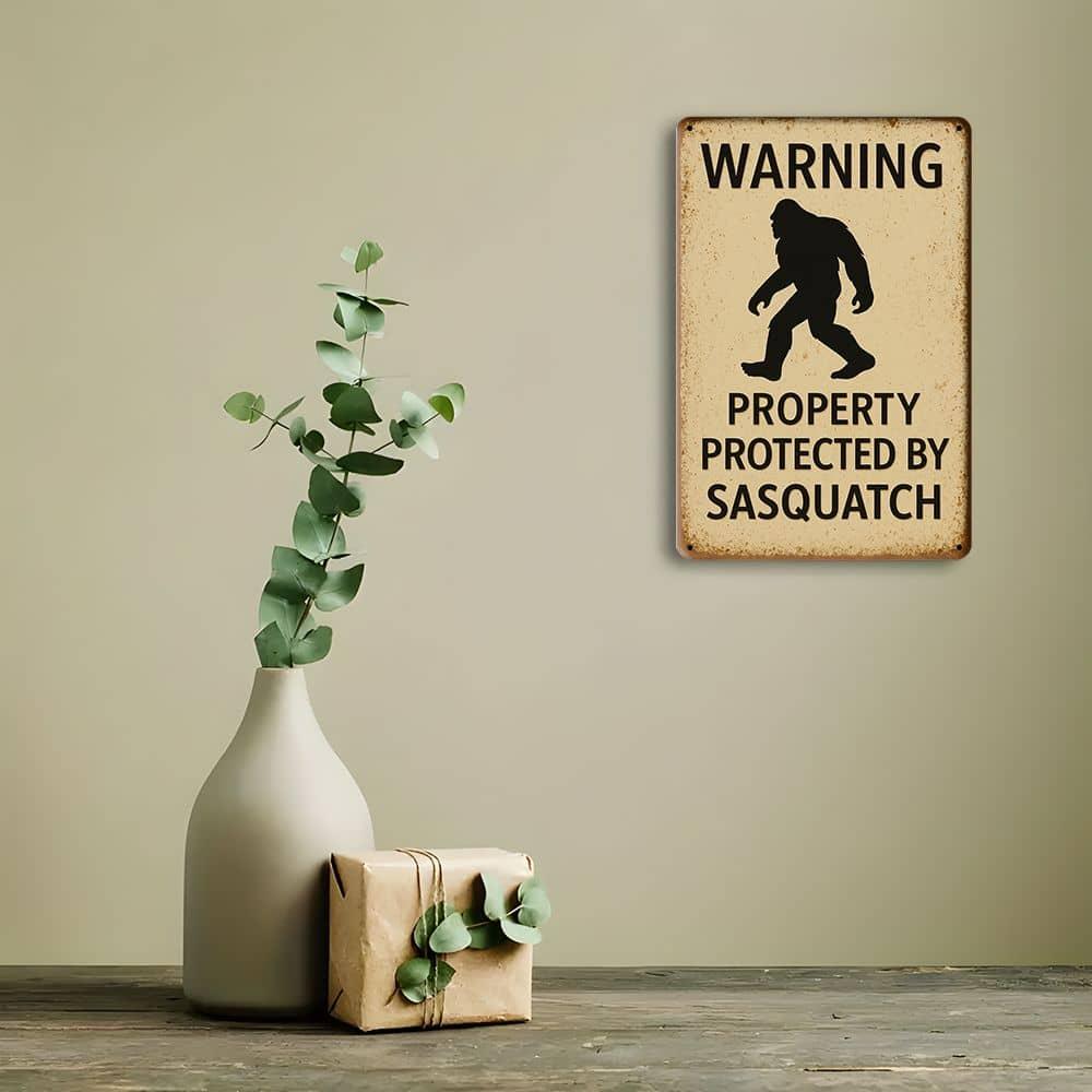 1pc Sasquatch Protection Warning 8x12 Inch Aluminum Sign - Mythical Theme Wall Decor for Home, Yard, and Outdoor Spaces