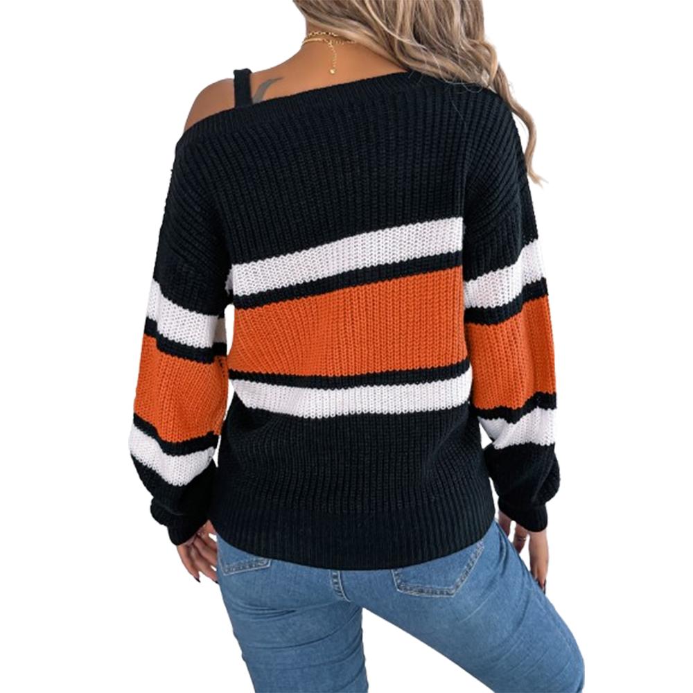 Women Off-Shoulder Knit Jumper Mock Neck Long Sleeve Pullover Sweater Loose Knitwear Tops