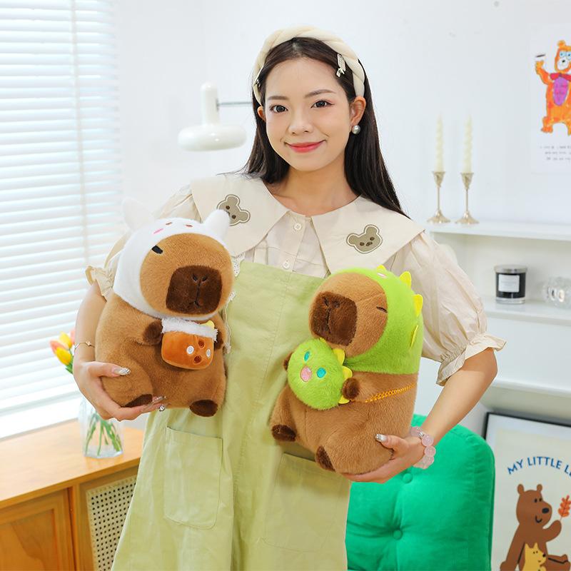 Frog dinosaur hat capybara doll white rabbit milk tea cup kapibara plush toy hug pillow