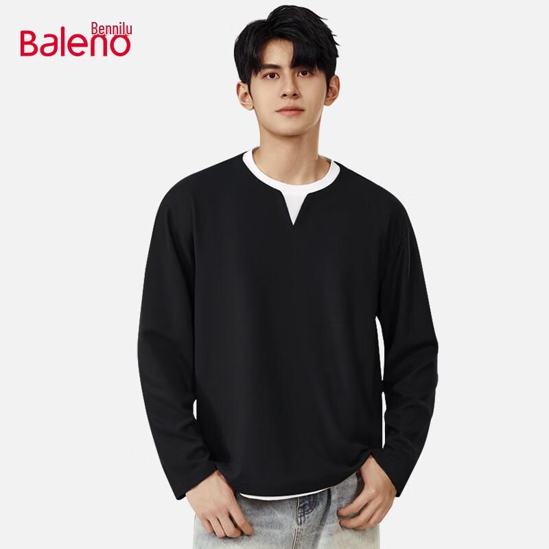 Baleno Men's Fake Two-Piece Long Sleeve Waffle Knit T-Shirt