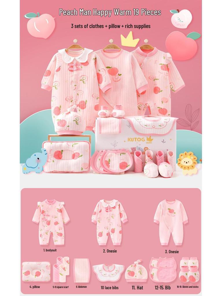 Newborn Pure Cotton Romper Set – Baby Gift Box for Autumn/Winter, Perfect for Firstborn and Milestone Celebrations