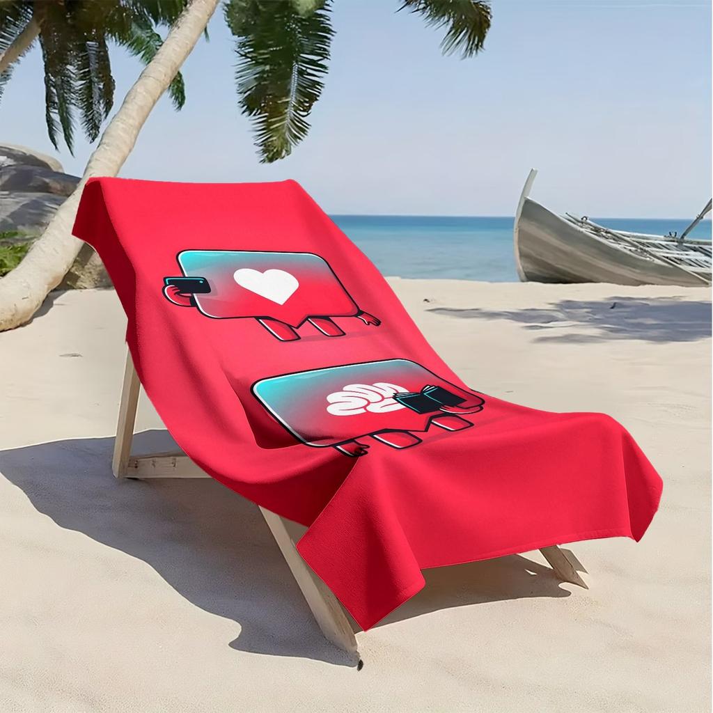 Cartoon heart and brain pattern polyester microfiber beach towel is highly absorbent, suitable for swimming and beach outings