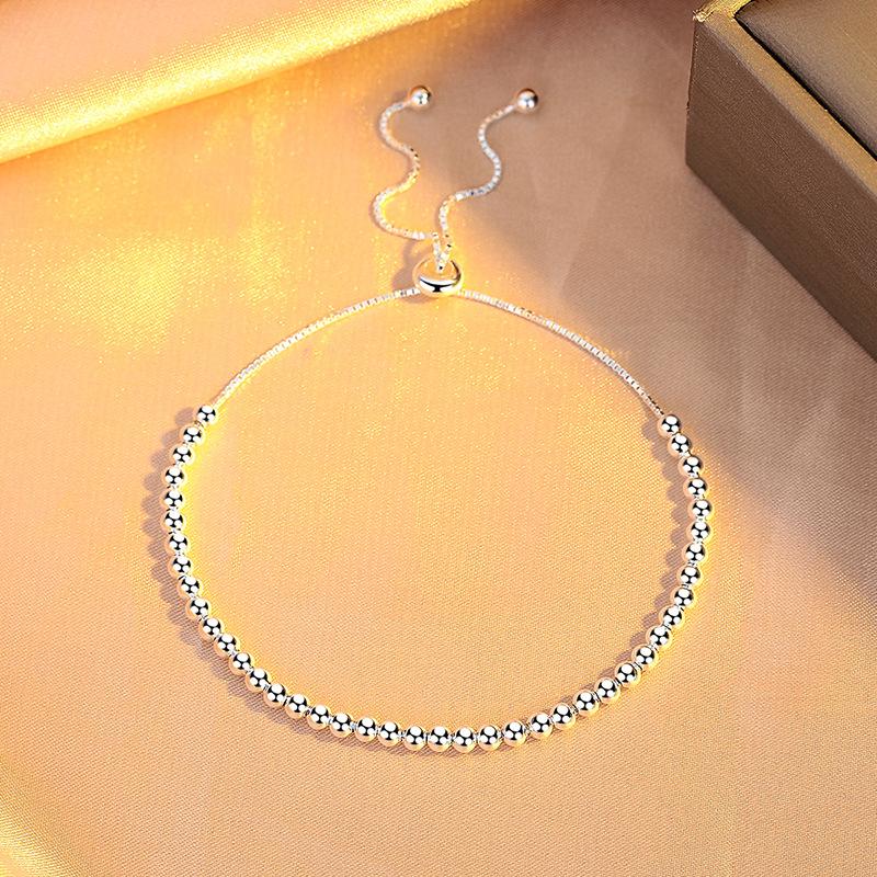 Transshipment Round Bead Bracelet Women'S 3M Beaded Fashionable Versatile Simple Pull-Up Adjustable Small Silver Bean Bracelet