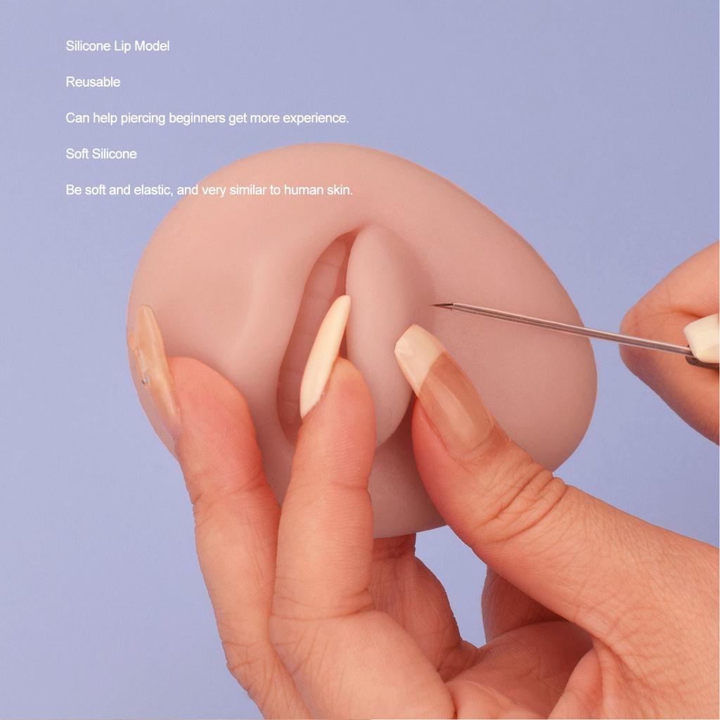 2Pcs Silicone Lip Model With Display Stand Simulated 3D Thickened Lip Piercing Practice Model