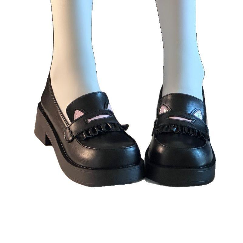 Sweet Puff College Wind 2025 New Height Enhanced Platform JK Uniform Shoes Super Soft Student Shoes Lolita Black