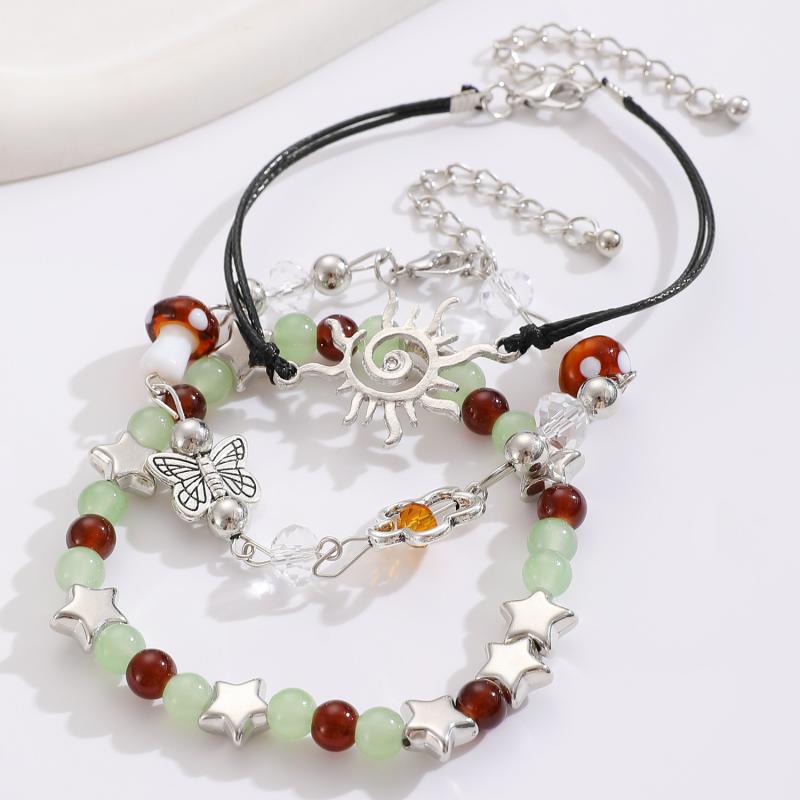 3Pcs/Set Vintage Beaded Stars Mushroom Butterfly Bracelets for Women Trendy Ethnic Style Sun Leather Rope Bracelets Jewelry Gift