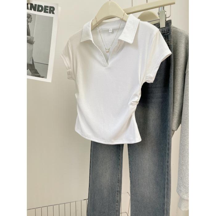 YYFS Women's Fashion Casual Summer Spring Solid Color Print Short Sleeve POLO Neck Blouses & Shirts