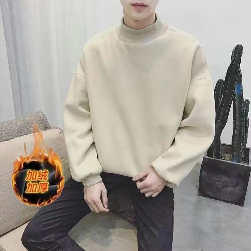 Autumn Winter New Fashion Half High Collar Long Sleeve Solid Sweatshirts Men's Clothing All-match Korean Loose Simplicity Tops