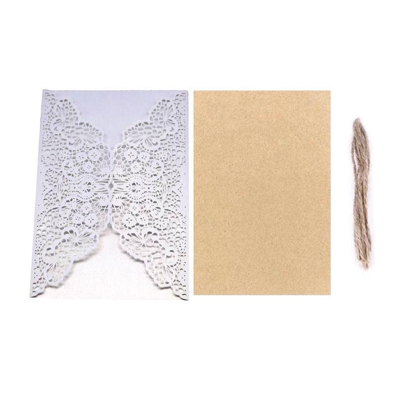 652F 50 Pcs Wedding Invitation Cards Cut Party Invitations with Brown Kraft Card Inserts for Wedding Baby Shower Party
