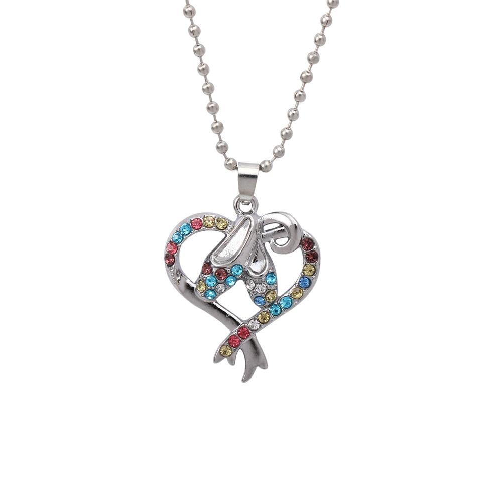 

Women Girls Dazzling Crystal Dance Shoe Dress Design Necklace Full Colorful Rhinestone Pendant Beads Chain Choker 50cm