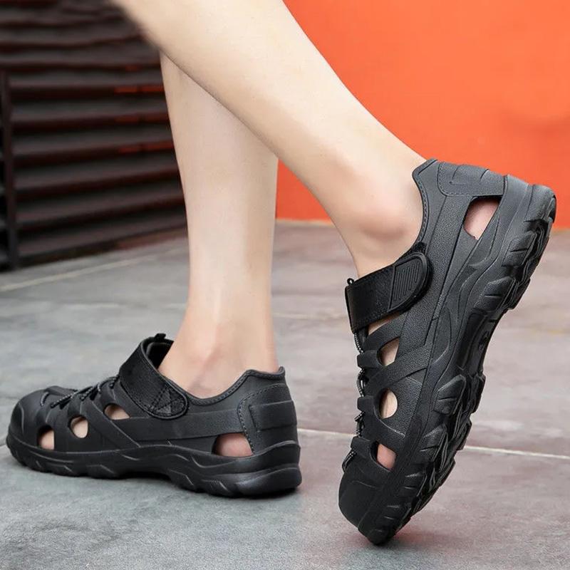 WTEMPO Herren Sommer Watsandalen Sommer Aushöhlen Einfarbig Bindung Weiche Sohle Atmungsaktiv Deodorant Rutschfest Wasserdicht Lässige Sport-Strandschuhe