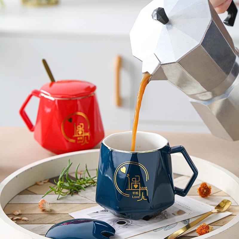 Ceramic Mug Diamond Mug Water Mug Upscale Gift Box Set Souvenir Wedding Gift Business Couple Coffee Mug