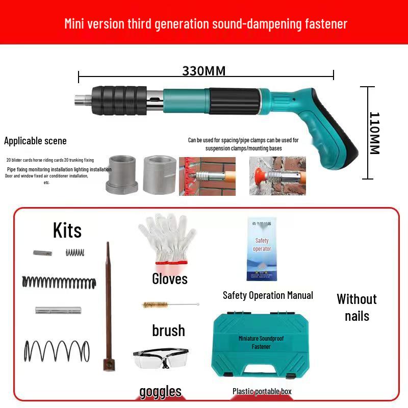 Multi-Purpose Pneumatic Concrete Nail Gun for Ceiling and Wall Fixing, Sound-Dampening
