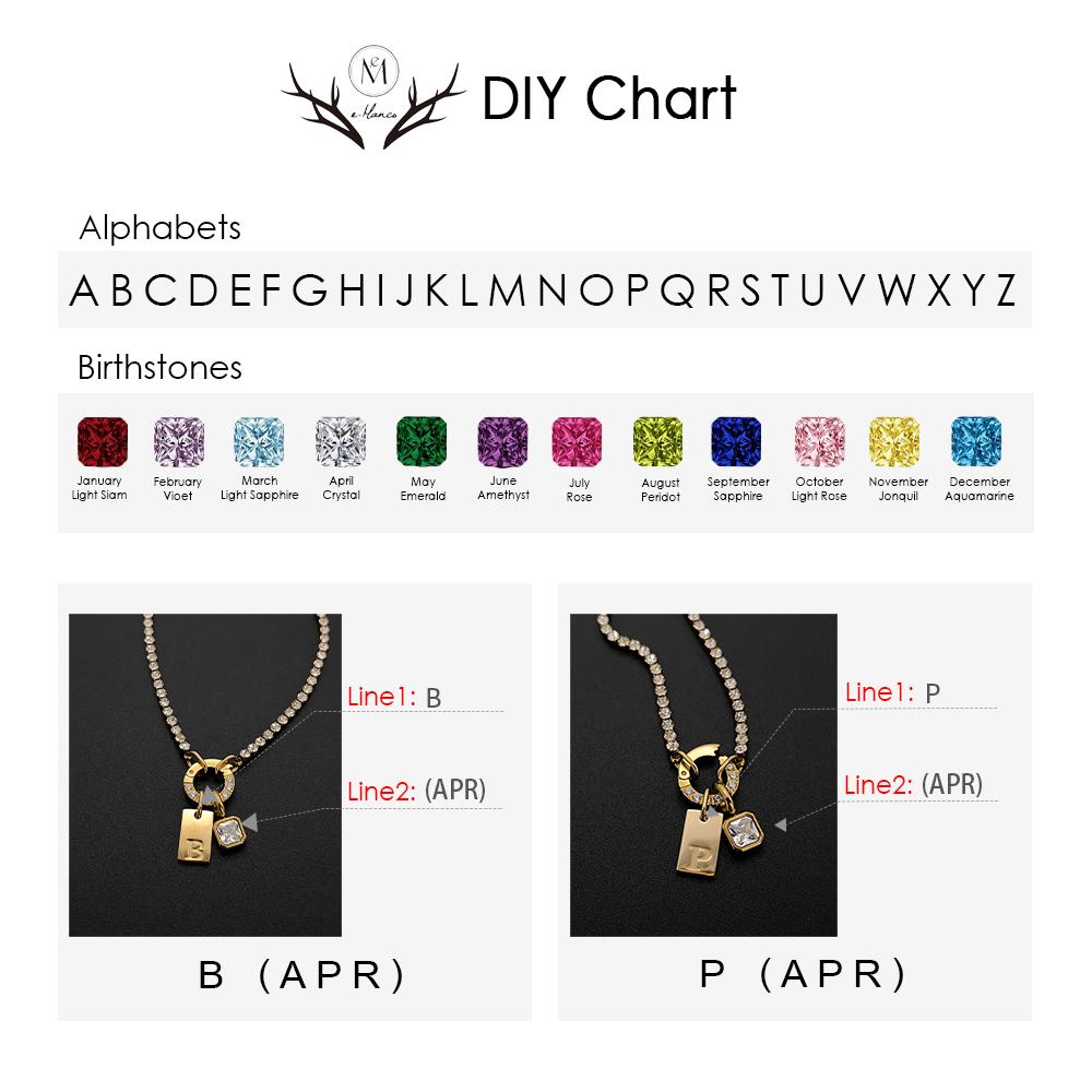 eManco Stainless Steel A-Z Letter Necklace Geometric Zirconia Pendant Necklaces Charm Women Party Fashion Jewelry