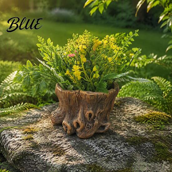 Indoor Greenery Pots for Study Resin Tree Stump Flowerpot Succulents Small Plants Imitation Wood Grain Planter Flower Plants Home Office Decor,