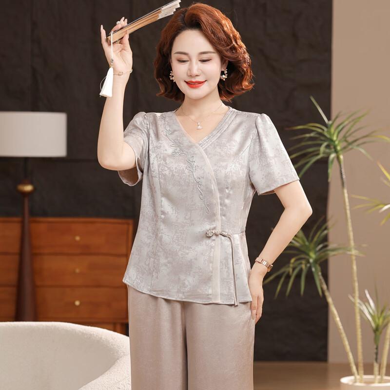 Elegant Chinese Style Two-Piece Top Set for Middle-Aged Women