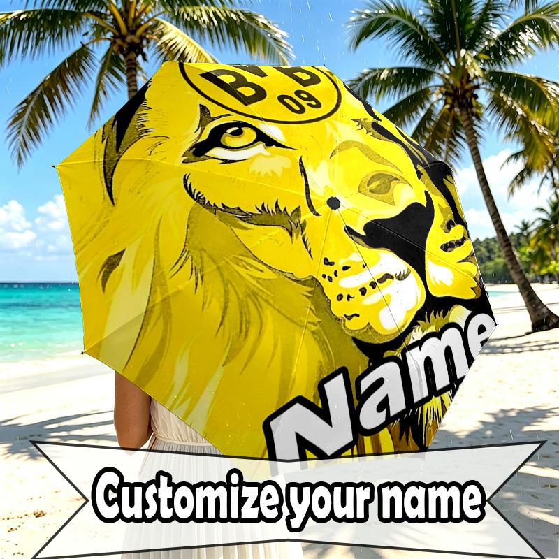 Custom Name Personalized Borussia Dortmund Print Umbrella, Auto Open Close, 8‑Rib Sturdy Frame, Commute Camping Hiking Use, Birthday Gift