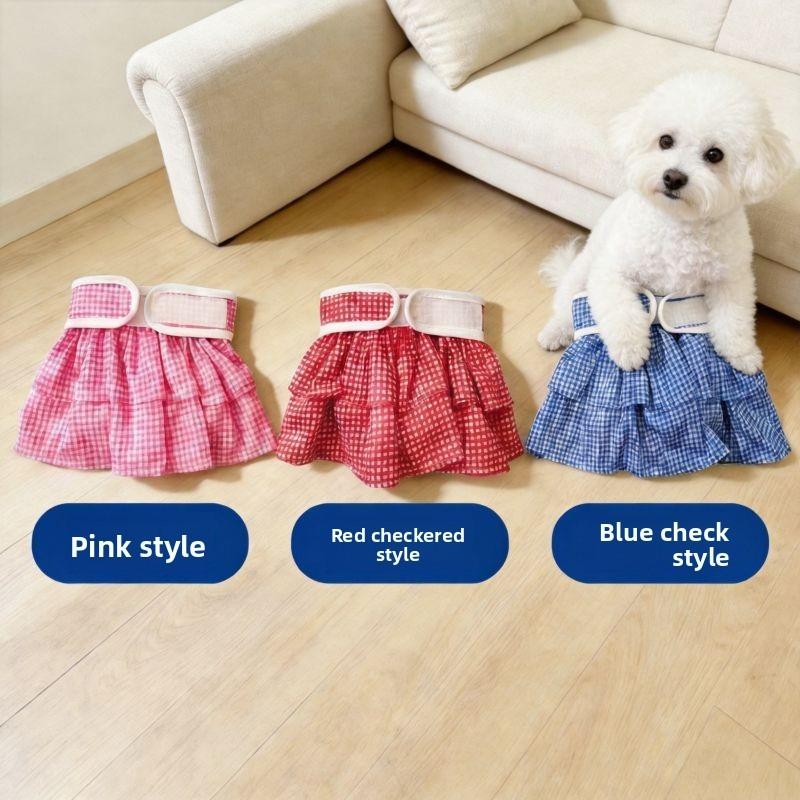 Skirt-style Checkered Style Female Dog Sanitary Pants, Leak-proof, Breathable Menstrual Pants, Anti-harassment Safety Pants