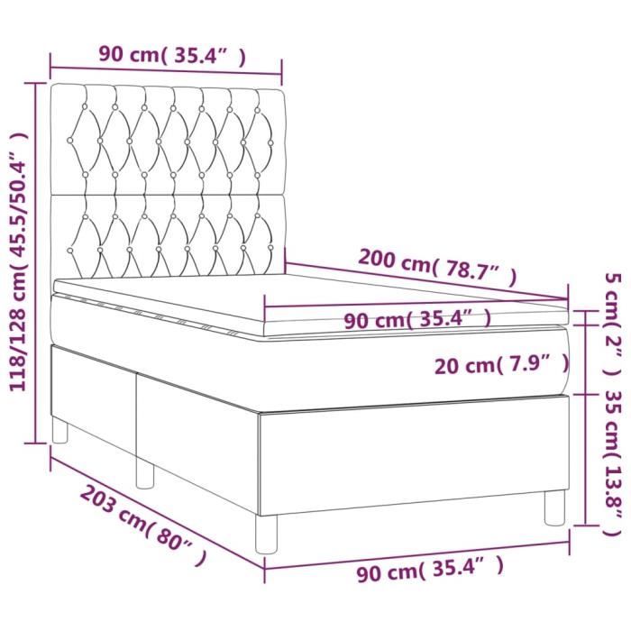 VidaXL Lit à sommier tapissier avec matelas Rose 90x200 cm Velours - Modèle 3143186