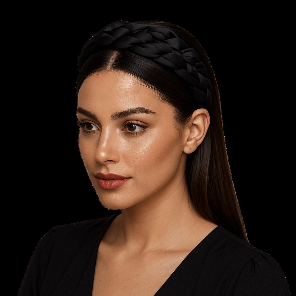 Wide Braided Hairband Padded Design Women Head Hoop Fashion Black Headband  Travel